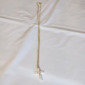 LCS NIP Elegant Gold Cross Pendant Necklace With Faux Diamond Accents.